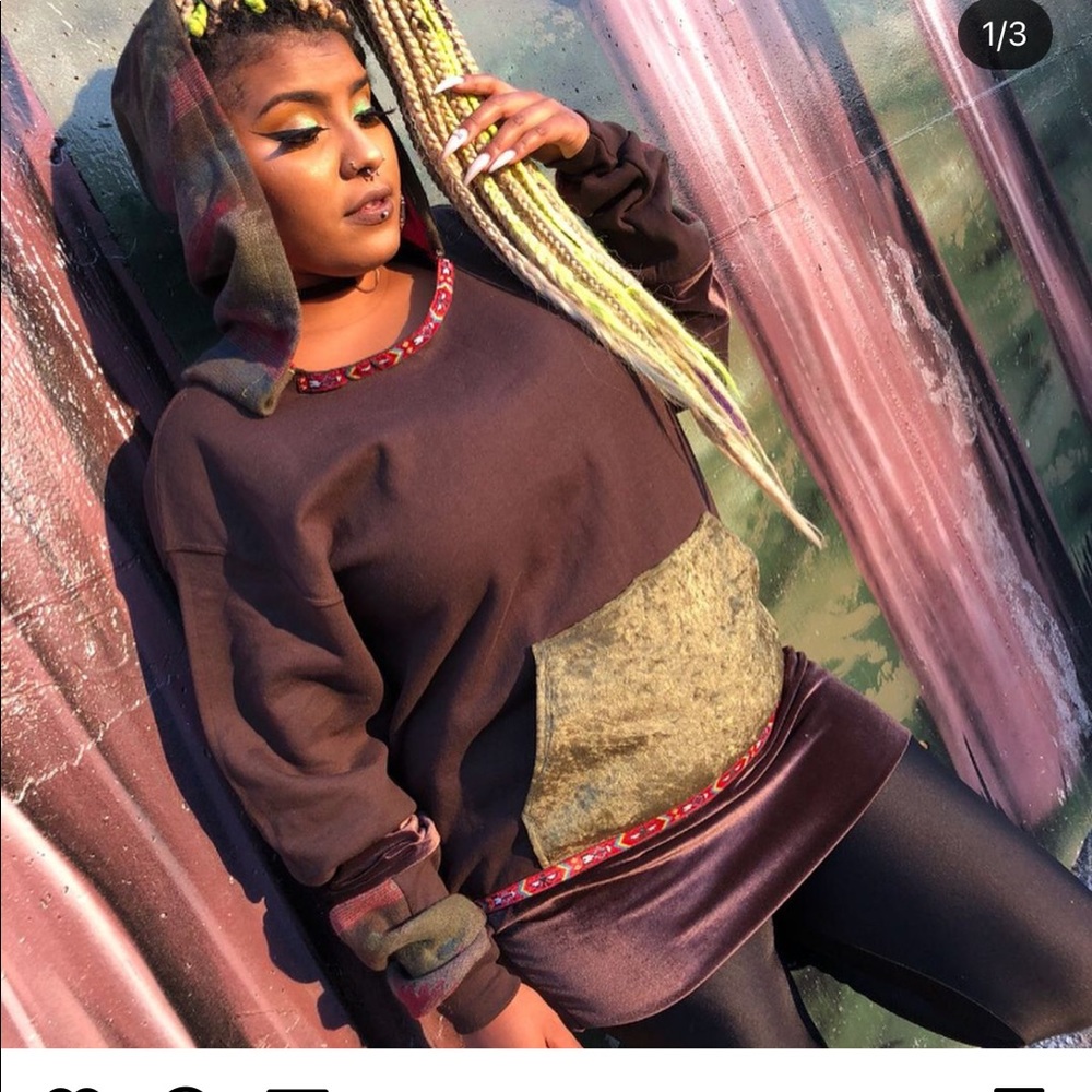 Handmade Aztec tribal velvet hoodie.